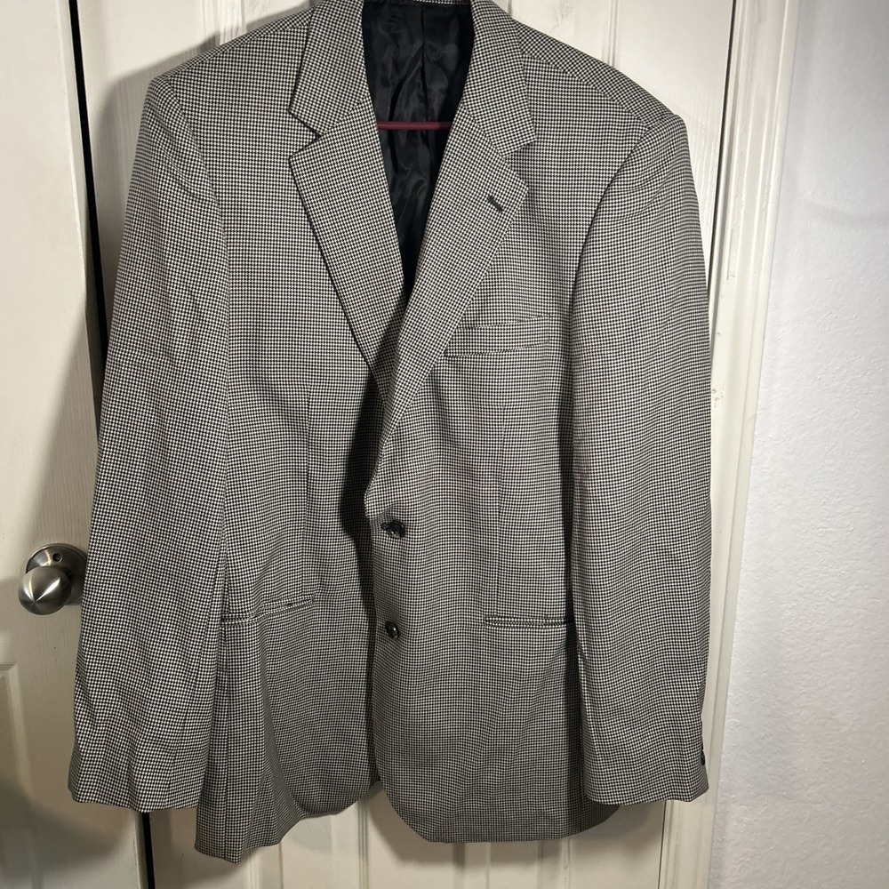 Alan Flusser Mens Houndstooth Black and White Blazer Two-Button Jacket 42L